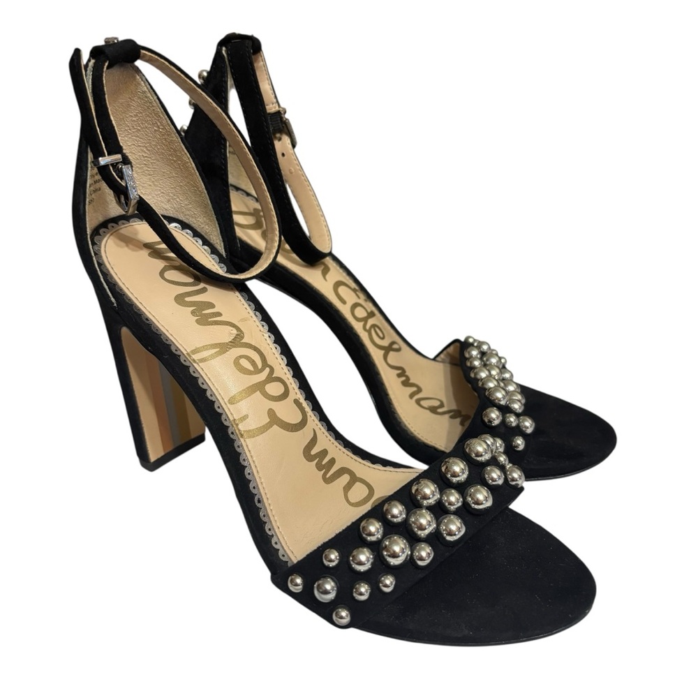 Sam Edelman heels black suede metal studded ankle strap size 6